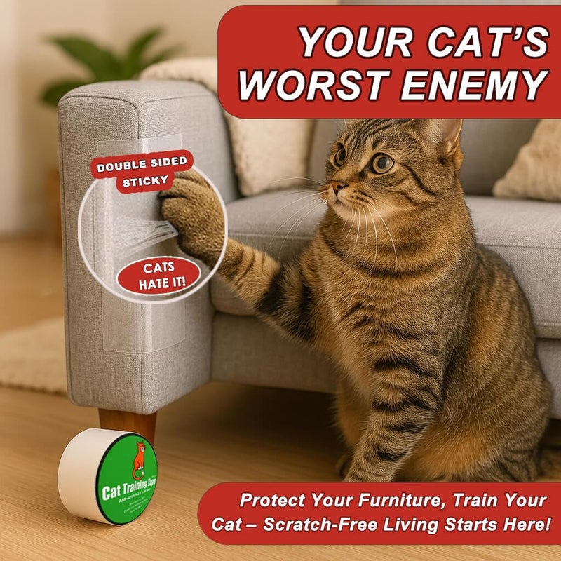 Jxselect Anti-Scratch Tape for Furniture - Stop Cats from Scratching Couch, Chair Corners, Door Frames, Countertops, and Carpets, Clear Double-Sided Cat Training Tape, 2.5" x 16 Yards Roll - Image 2